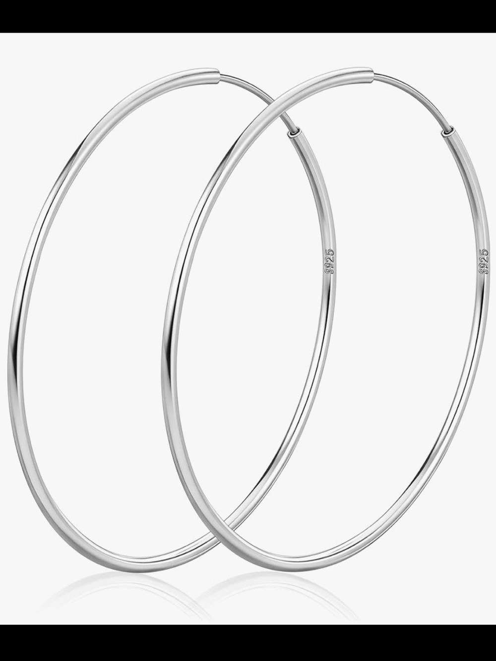 Senteria 925 Sterling Silver Hoop Earrings Thin Lightweight Hypoallergenic 2.76"